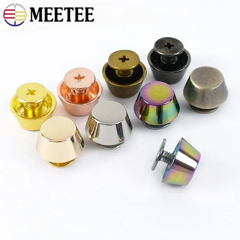 Meetee 10-50Pcs Metal Buckles Handbag Bottom Protecting Feet Nail Bucket Shape Flat Studs Screw Rivets Bag Purse Leather Craft