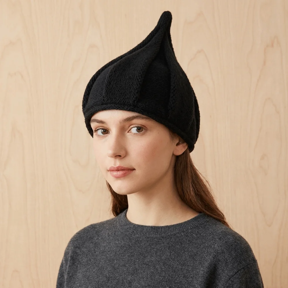 Simple Spire Knitted Beanie Hat Korean Style Solid color Nipple Hat Warm Twist Pullover Hat Adult