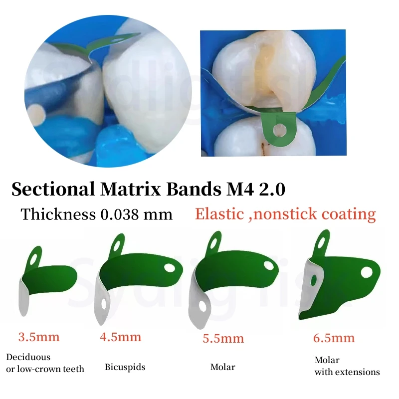 50Pcs Dental Matrix Bands Sectional Contoured Metal Matrices Matrix Bands With PTFE Non-Stick Coating Elastic Matrices Dentistry