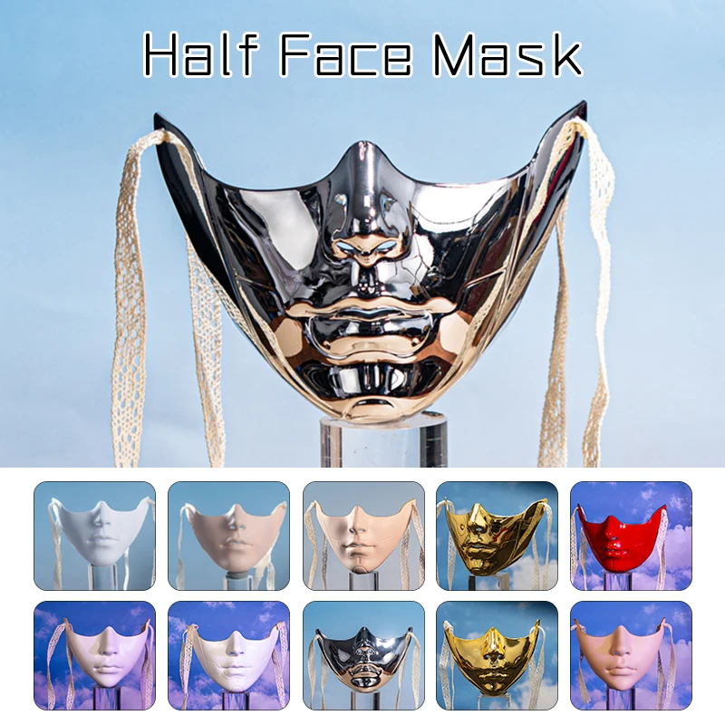 Cyberpunk Mechanical Style Mask Silver Metal Sense Lower Part Half Face Beauty Mask Male Female Carnival Halloween Cosplay Mask