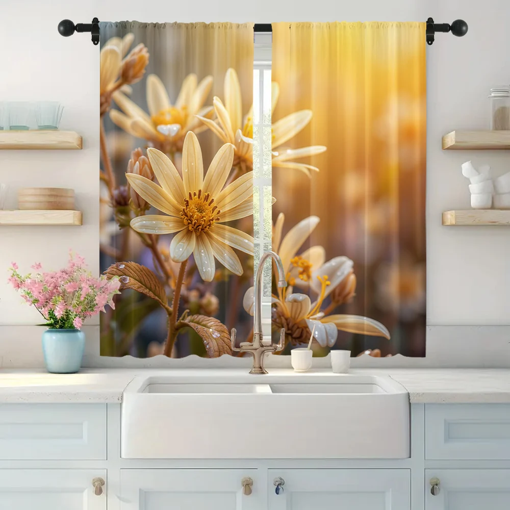 2pc,  Window Drapes Water drops, raindrops, flowers Durable Polyester,Without Electricity Holiday Decorations Suitable for