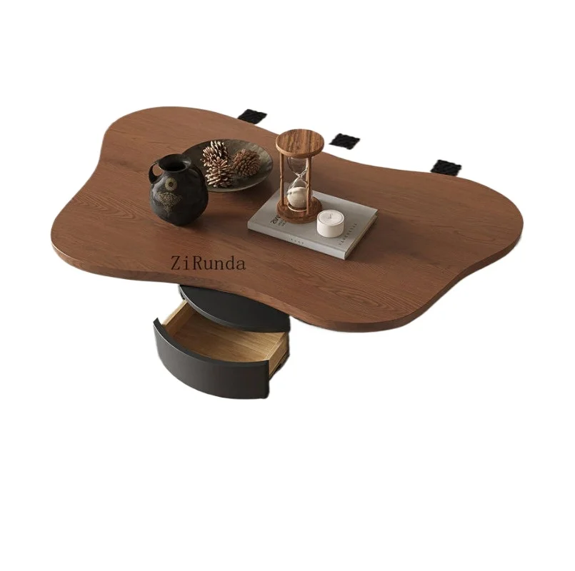 Modern cloud-shaped coffee table with 2 drawers, multi-tiered storage space, and adjustable height
