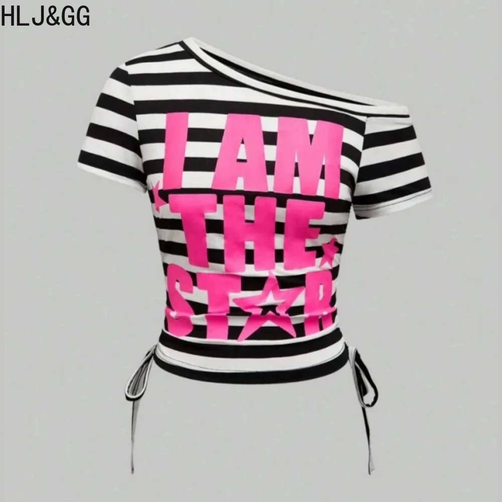 

HLJ&GG Sexy Hot Girl Letter Stripe Print Tank Tops Women Off Shoulder Sleeveless Slim Crop Vests Fashion Y2K Punk Style Top 2026