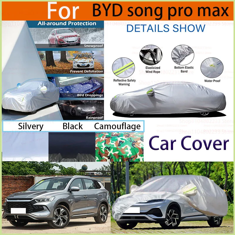 

For BYD Song Pro Max Car Cover Full Exterior Black Auto Cover Sunshade Dustproof Protection With Reflective Strips