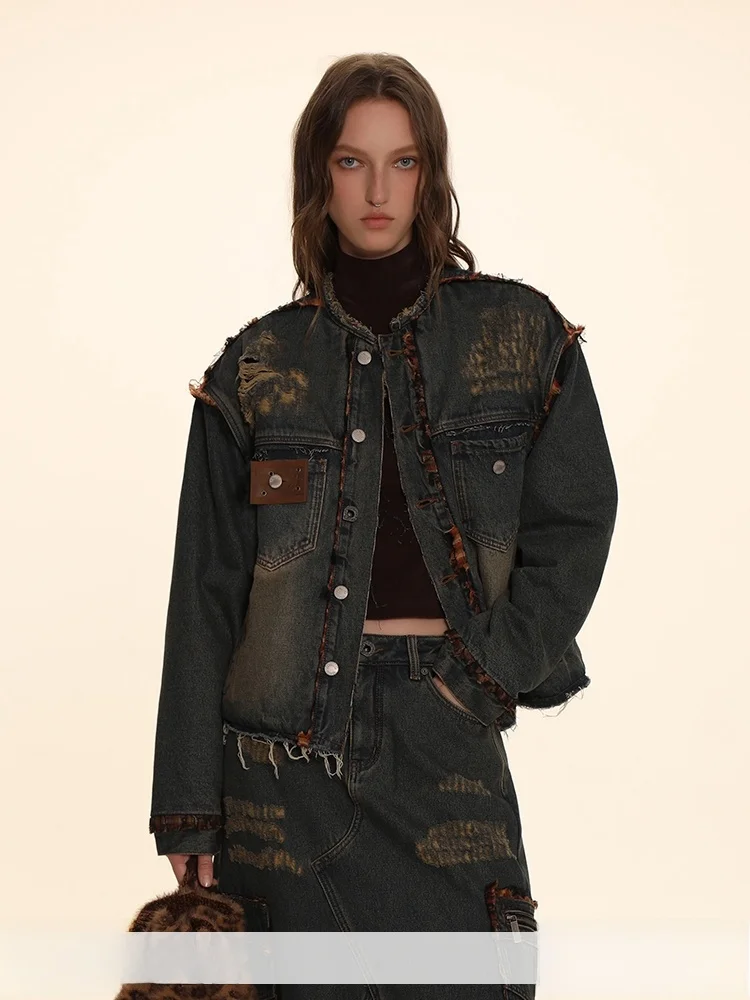 

DNT Heavy Work Ретро круглый джинсовый джинт Thiened Осень-зима Новый женский уличный костюм Теплая смесь хлопка и полиэстера