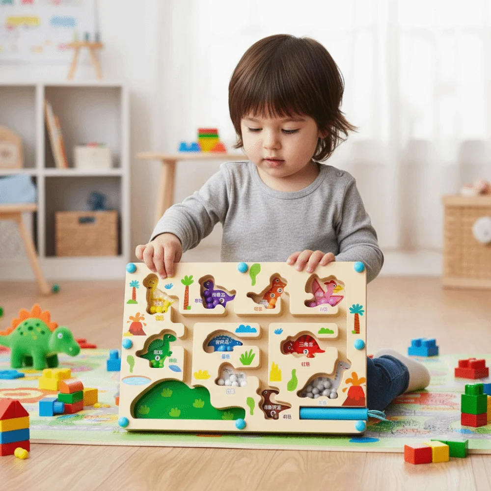 Wooden Board Magnetic Maze Toy Magnetic Beads Counting Puzzle Number Maze Toy Color Sorting Fine Motor Skills
