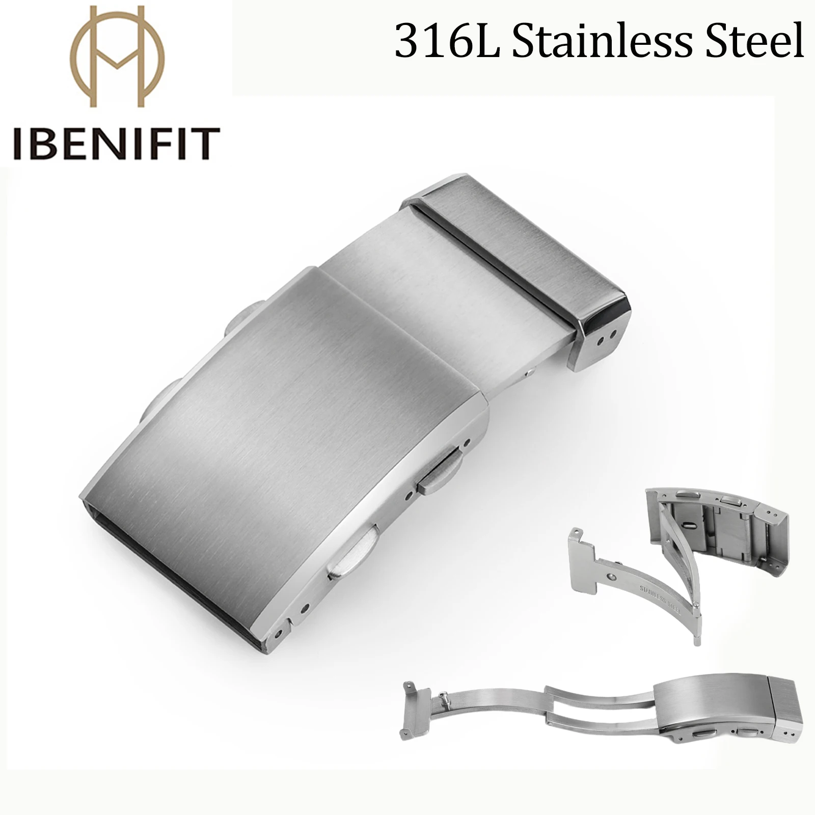 Original IBENIFIT Watch Buckle 316L Solid Stainless Steel Double Push Extendable Adjustable Folding Watch Clasp 16/18/20/22mm