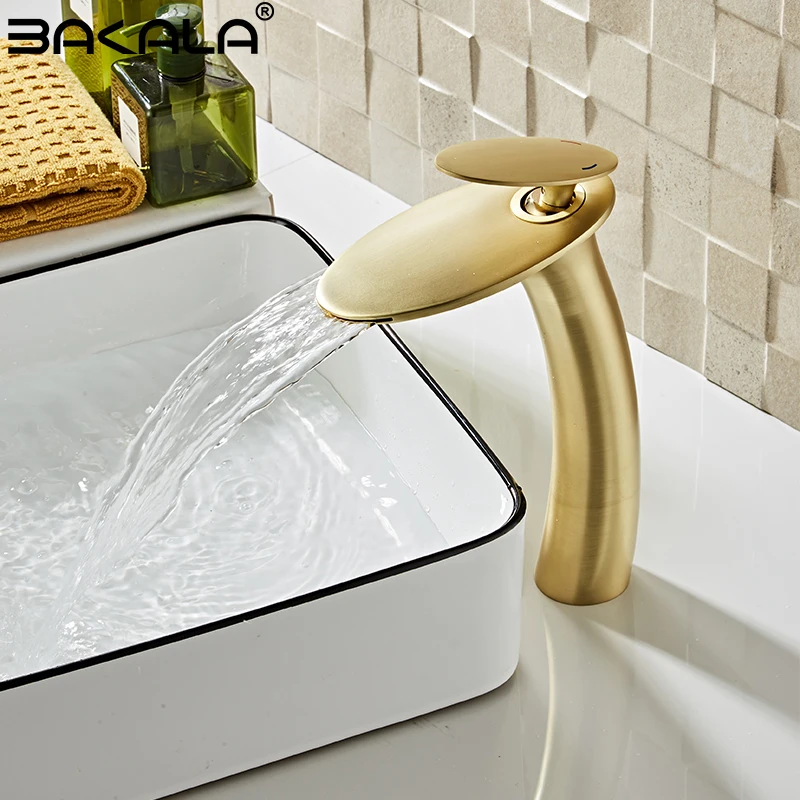 

BAKALAWaterfall Wash Basin Brass High And Low Faucet Black Hot And Cold Toilet Wash Basin Bathroom Home