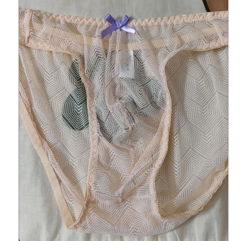 Lace See Through Bulge Man's Sexy T-back Briefs Pink Low Waist Bowtie Thong Soft Lightweight BreathableLGBQ Panties