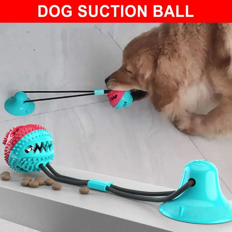 Juguetes para masticar perros, juguetes interactivos suaves para masticar, alimentador lento resistente a mordeduras, juguetes para mascotas, Bola de Limpieza de dientes de perro con ventosa para