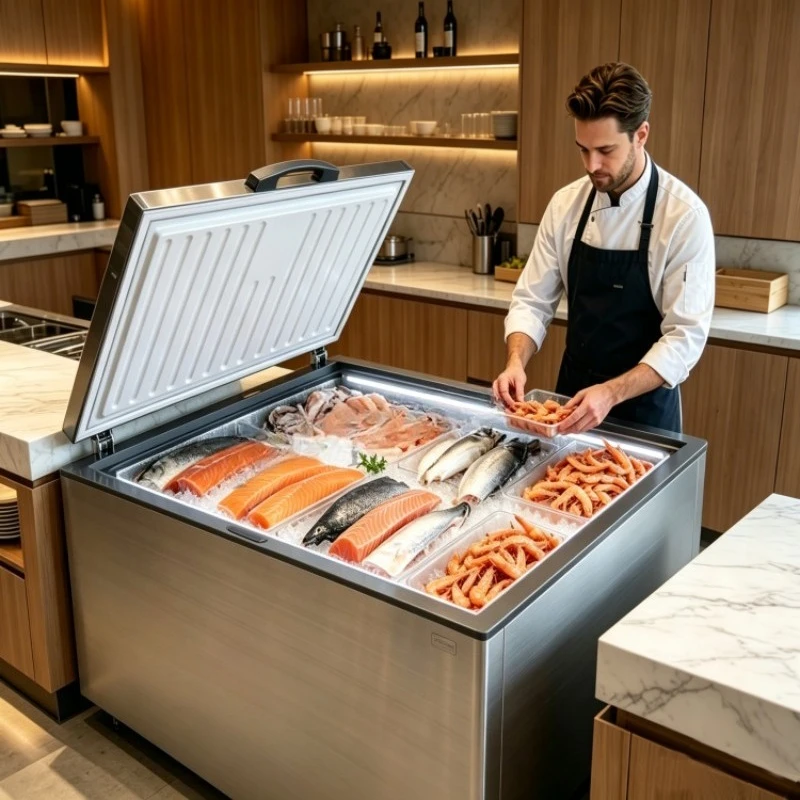 Large Capacity -60°C Horizontal Chest Ultra Low Freezer Commercial Quick Equipment for Seafood Sashimi Market