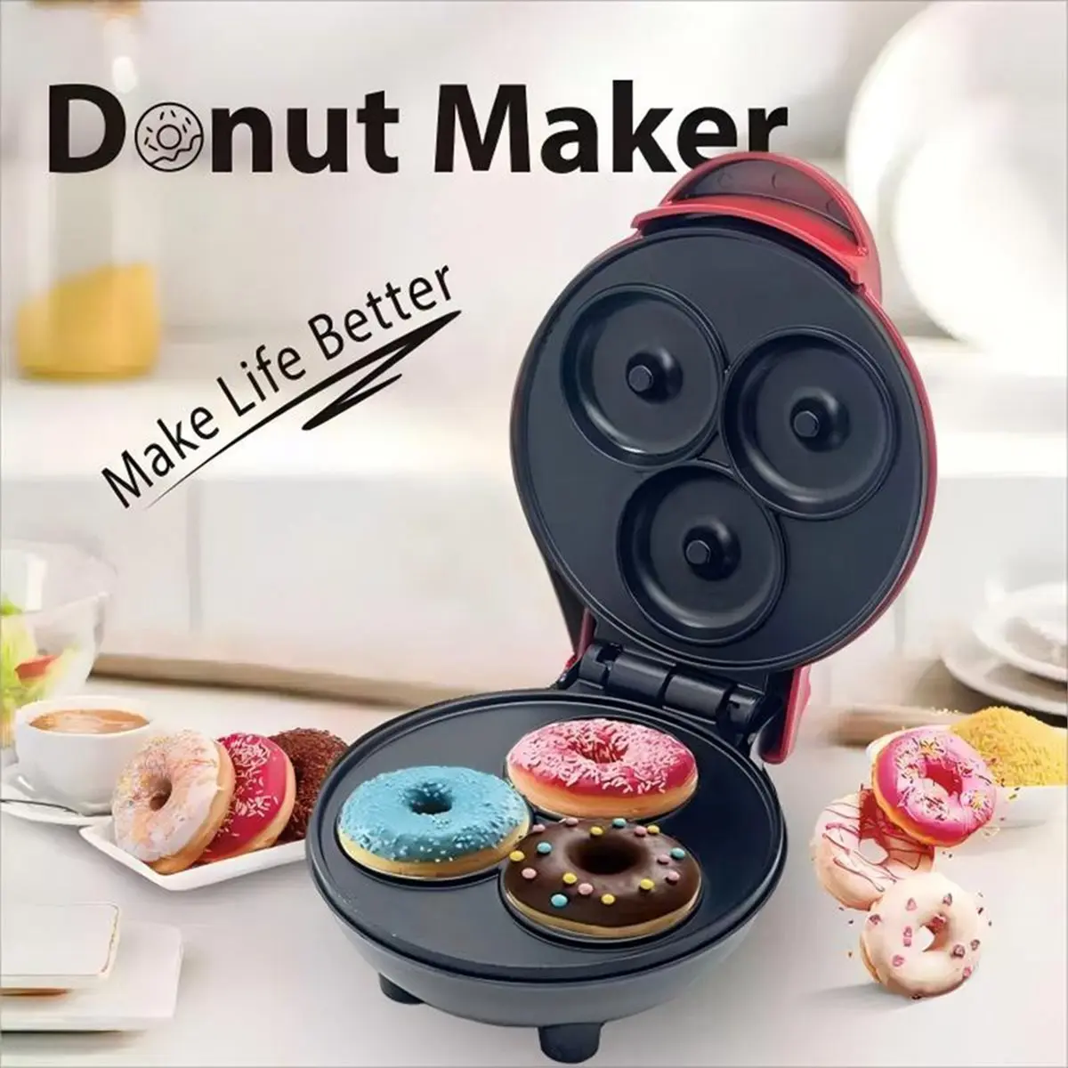 Oct Sale Electric Doughnut Maker Machine, Non-Stick Baking Pan for 3 Donuts, Ideal for Home Snacks and Breakfast US Plug