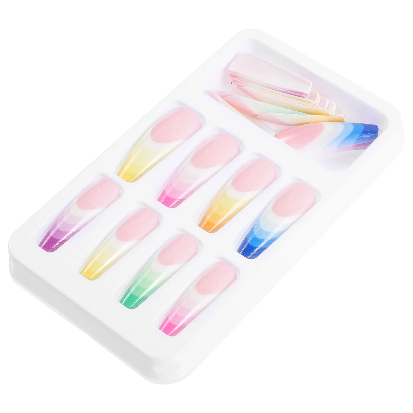 24Pcs Super Long Rainbow False Nails Gradient Color Press on Nails Eye Catching Shiny Charming Elegant Daily Life