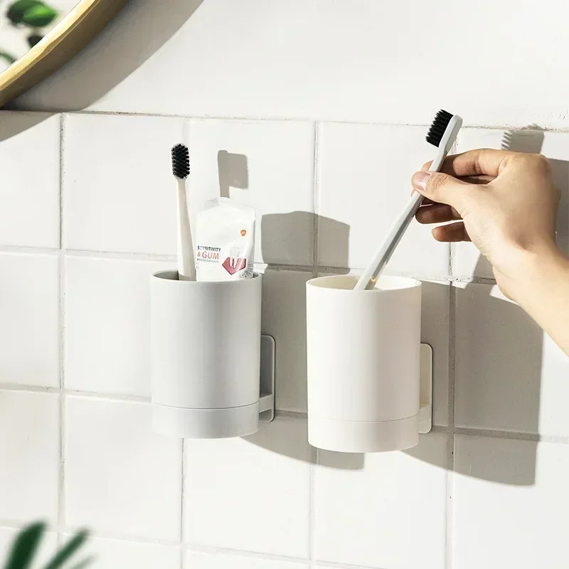 

Simple Wall Mounted Toothbrush Holder Toothpaste Mouth Cup Holder Drill-FreeBathroom Storage Shelf Portable Rack Organize New