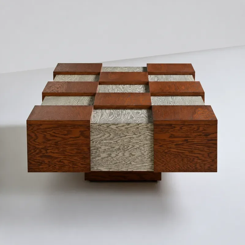Nordic Wabi Sabi Solid Wood Coffee Table Square Antique Pattern Color Matching Living Room Home Furniture