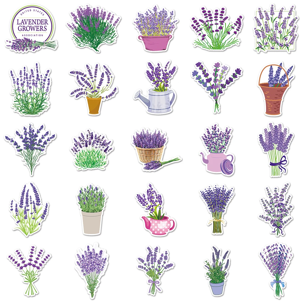 10/30/50pcs Beautiful Flower Lavender Stickers Decoration Decals DIY Laptop Notebook Guitar Suitcase Stationery Sticker Kids Toy