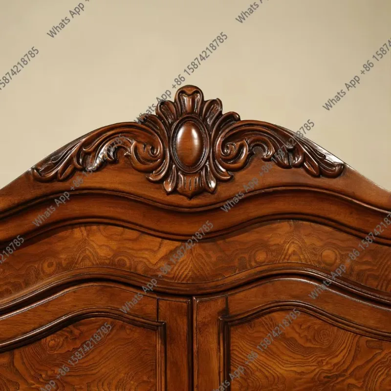 40 American Solid Wood Double-door Wardrobe European Carved Small Apartment Bedroom Storage Wardrobe Four Doors