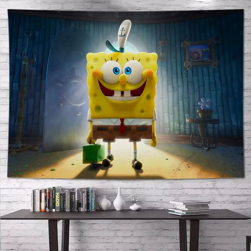 سبونجبوب سكوير وباتريك ستار الكرتون نسيج الجمالية غرفة ديكور المنزل الهبي الجدار الشنق خلفية نسيج هدية