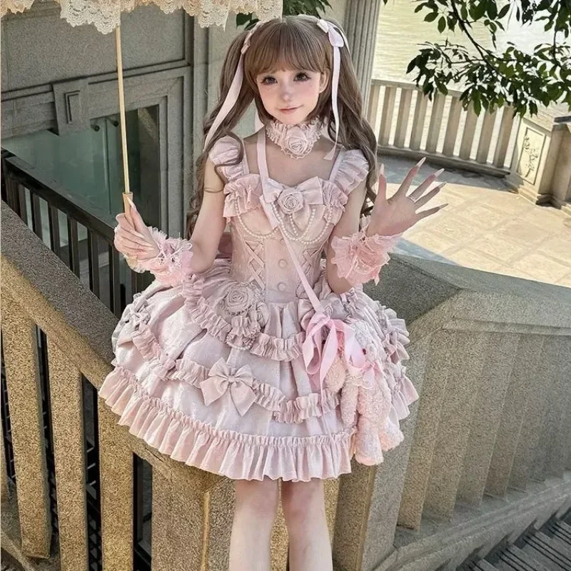 فساتين MAGOGO أنيقة على شكل فيونكة على شكل زهرة للنساء Y2K JSK لوليتا Kawaii بفيونكة زائدة حلوة مكشكشة ضيقة بدون أكمام فساتين أميرات صغيرة #1