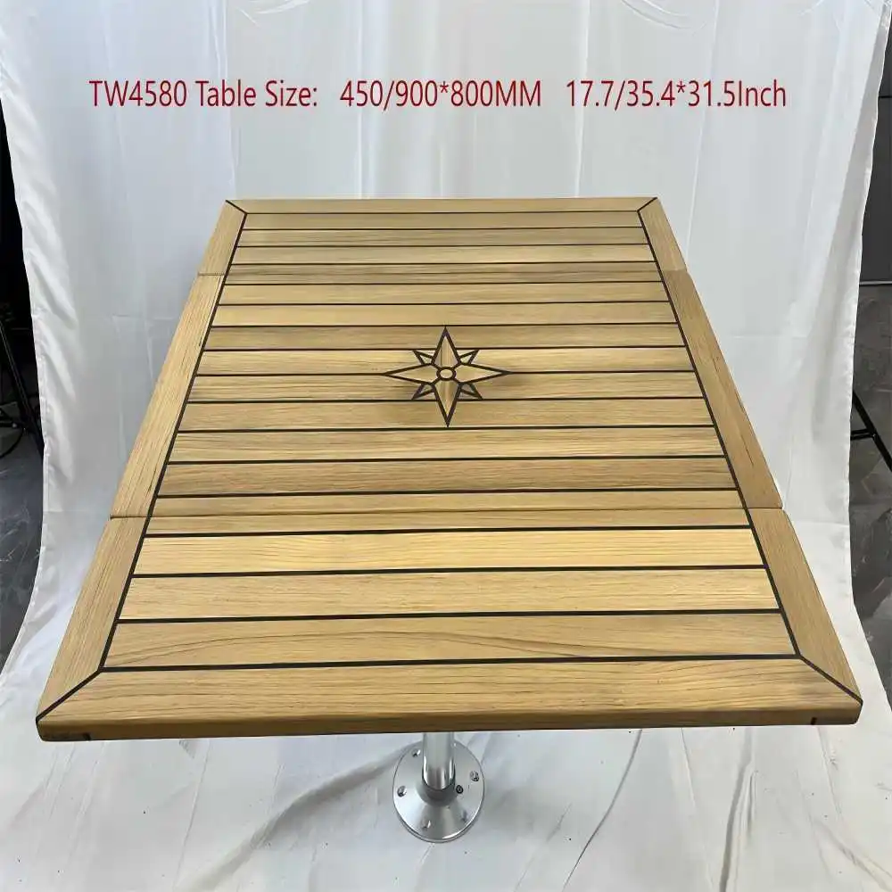 Boat Folding Wings Teak Table Top 450/900x800,450/900x1000,450/900x1250mm Rectangular Star Inlay Marine Yacht RV