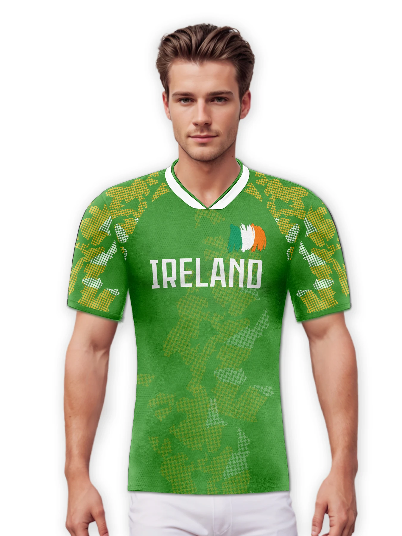 Custom Ireland Soccer Jersey Personalized Name Number, National Team Football Shirt V-Neck Flag Design for Men Kids Women