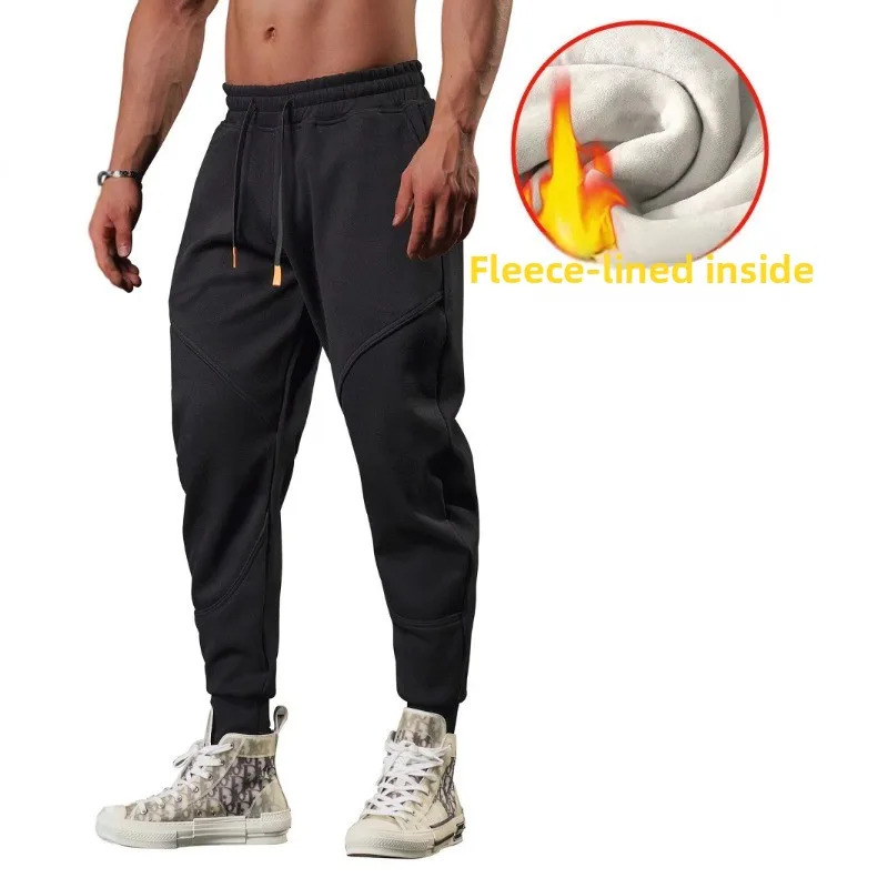 

Men's Sports and Leisure Leg Tied Sweatpants with Thick Patchwork Spring and Autumn Warmth, Outdoor Versatile and Plush Pants
