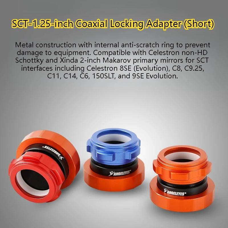 

Переходная втулка с коаксиальной блокировкой SCT на 1,25 дюйма (короткая) для первичного зеркала 8se, C8, C925, C11 с подключением окуляра/Zenith Scope