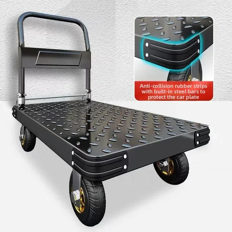 Stable trolley pulling goods trolley folding household trailer flatbed truck warehouse steel plate silent trolley