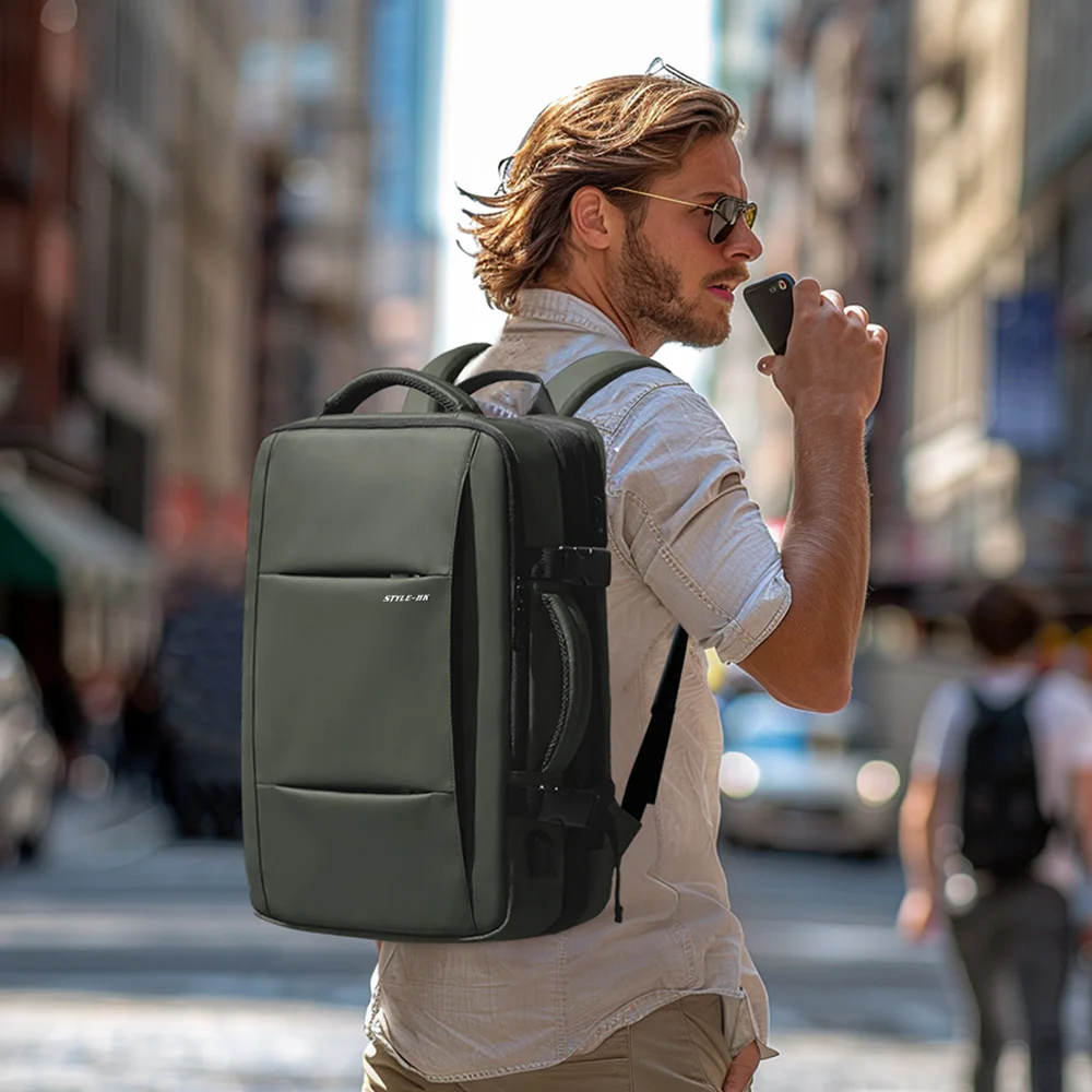 حقيبة ظهر للسفر ذات سعة كبيرة من HK للرجال حقيبة ظهر قابلة للتوسيع مقاومة للماء مقاس 15.6 بوصة حقائب كمبيوتر محمول حقائب نهارية مدرسية خارجية #3