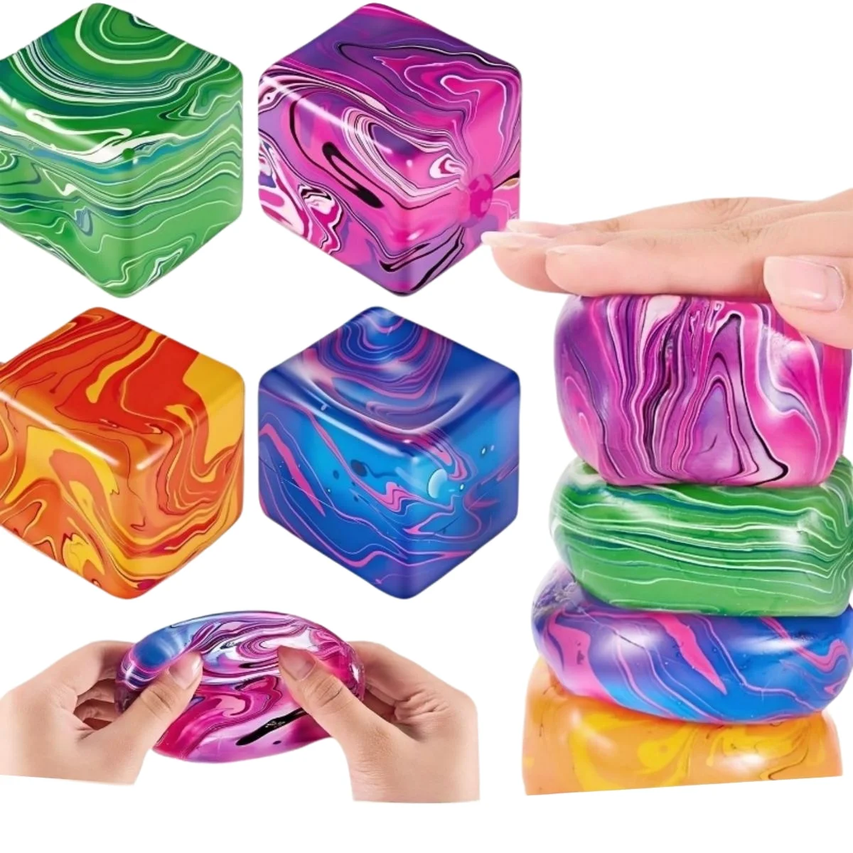 Cubo de Hielo Marmoleado Blandito, Juguete Sensorial de Rebote Lento, Cubo de Azúcar de Maltitol para Aliviar el Estrés, Regalo de Fiesta y Alivio Sensorial de Moda