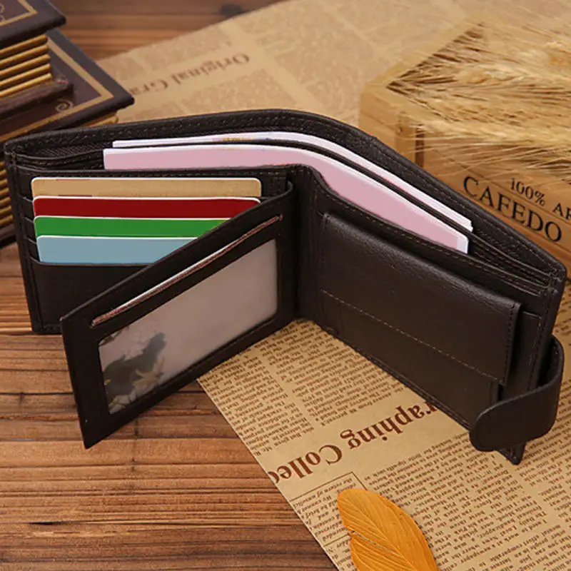 Retro Men Wallets Pu Leather Card Horder Short Zipper Buckle Male Wallet Coin Pocket Photo Holder men's Wallet