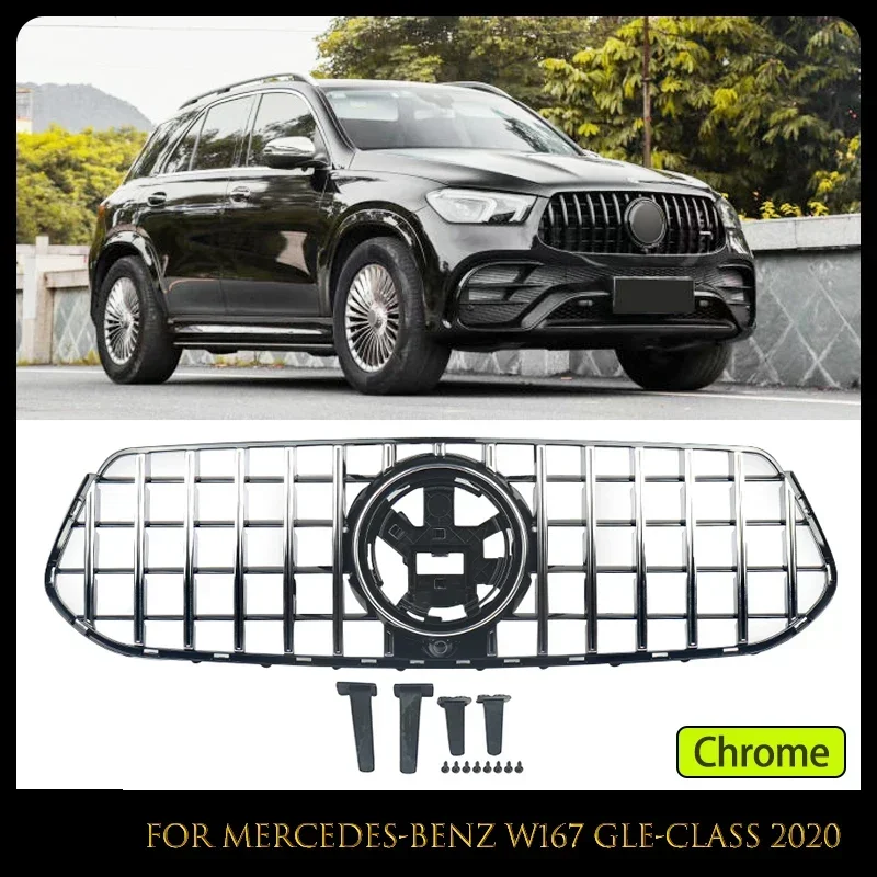 

GT Style Middle Front Grille Bumper Grill GLE W167 Coupe Grill for Mercedes Benz C167 X167 Gle350 300d 450 Accessories 2020-2022