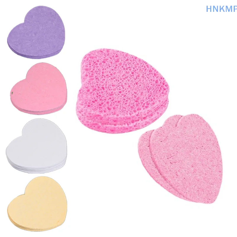 10pieces Facial Sponges Heart Shape Compressed Facial Natural Wood Pulp Cotton Facial Cleansing Pads Exfoliating For Cleansing