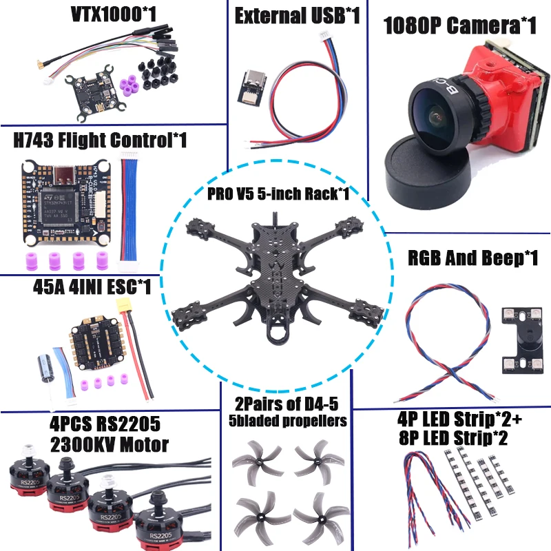 B-CUBE PRO V5 5inch FPV Drone Frame Kit Carbon Fiber Racing Quadcopter Freestyle INAV Beatflight F722 Ardupilot Flight Control