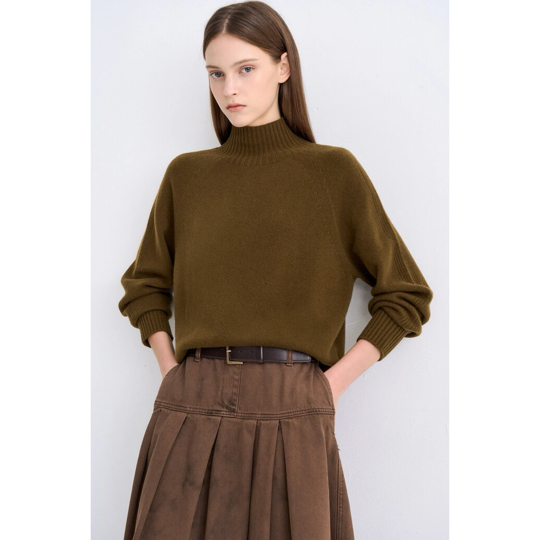 

Классический свитер TIM25 Winter Simple Elegance из шерсти с воротником, сетчатая вязка, четыре цвета, свободный крой, удлиненный рукав