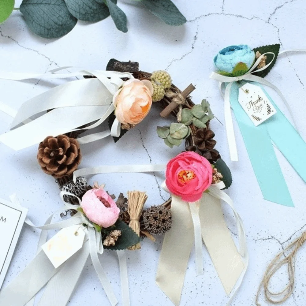6pcs Realistic Gift Box Decor Silk Ribbon Elegant Wedding Car Flowers Rustic Style Wedding Aisle Chair Flowers