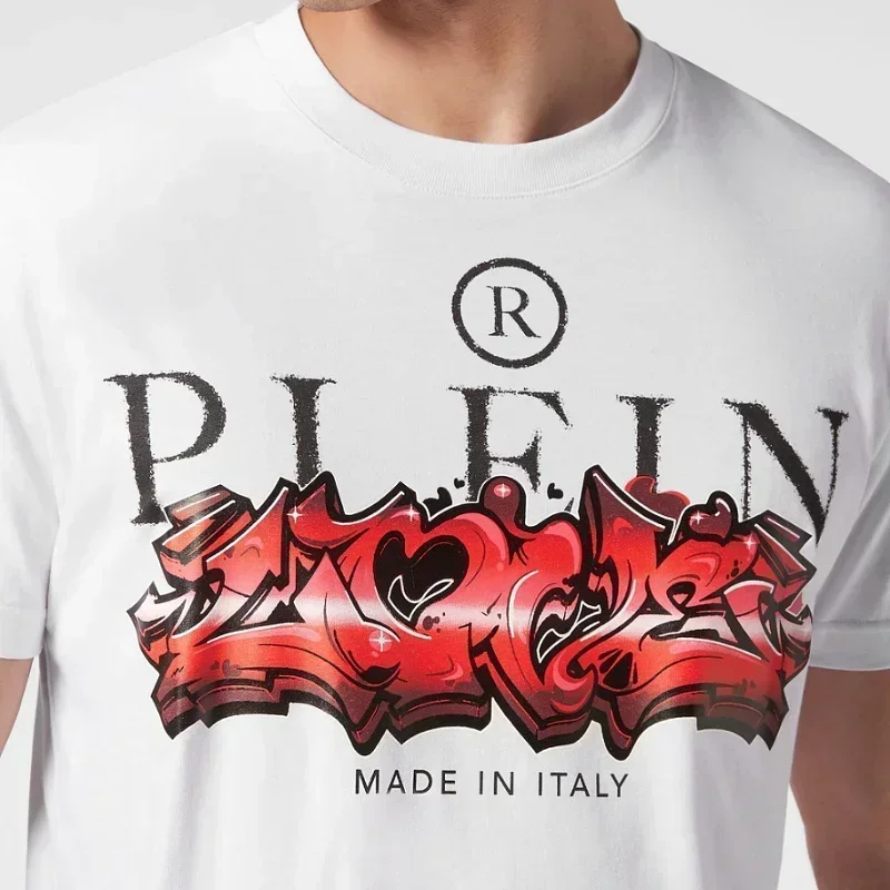 PHILIPP PLEIN/PP Printed Men\'s T-Shirt O Neck New Men\'s Casual Short Sleeve Trendy Loose T-Shirt Oversized T Shirt Harajuku