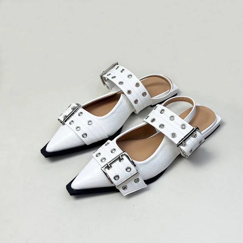 Luxury Sandals Flats Shoes For Women 2025 Summer Female Casual Sandals Shoes Buckle Strap Fashion Pointed Toe Ladies Slingback