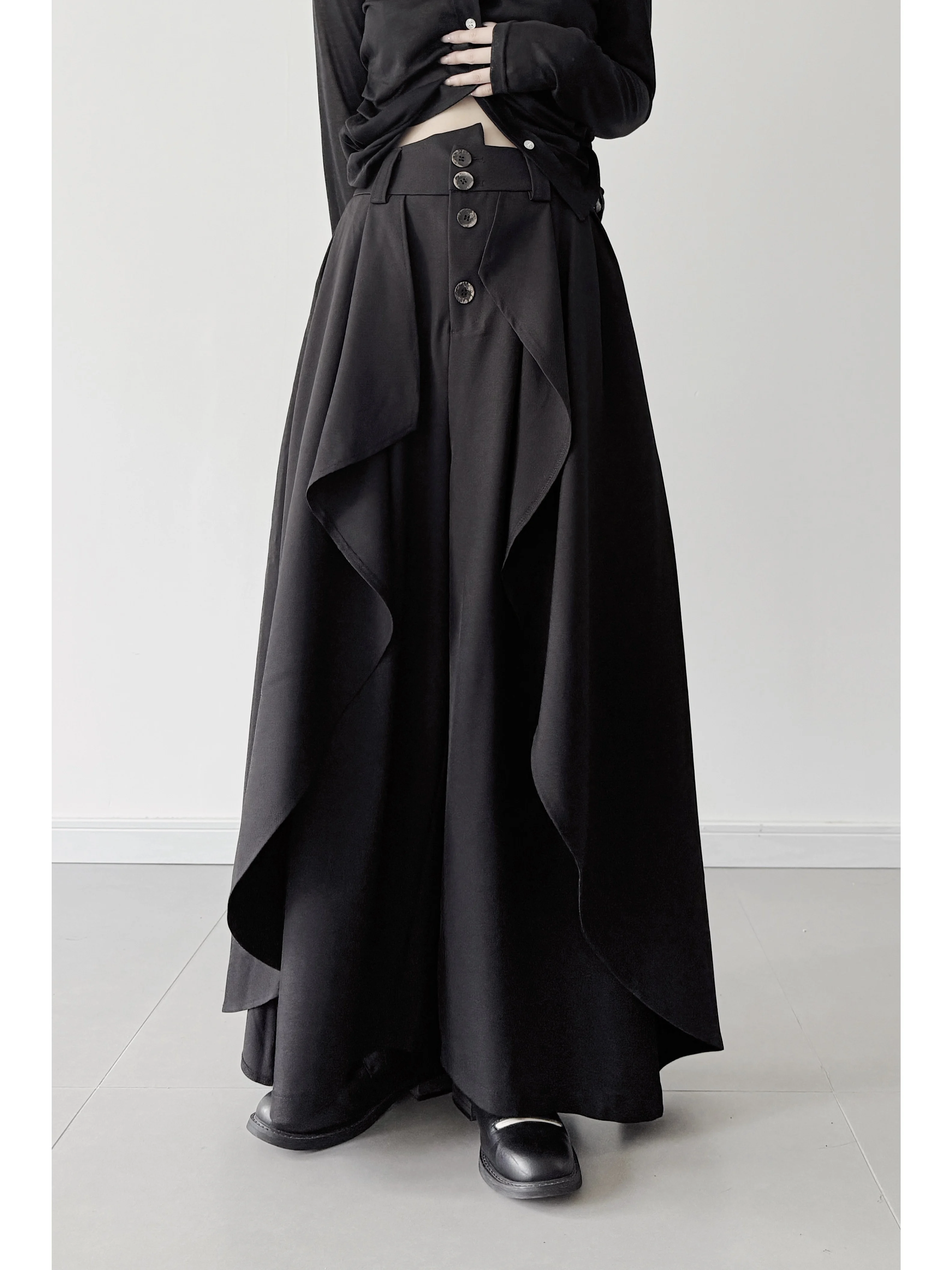 Dark Style Irregular Cut Wide Leg Pants Wood Grain  Casual Skirt Pants Draping Sensation Small Audience Design Sense