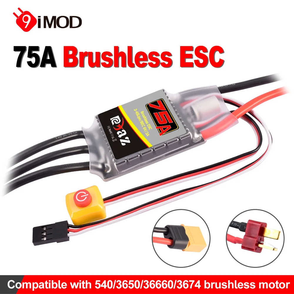9IMOD 75A Brushless ESC 2-4S 6V/3A ESC für 540/3650/36660/3674 Motor für 1/10 1/8 RC Auto