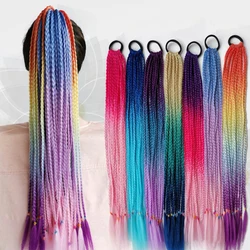 AZQUEEN Gradiente Sintético Cor Sujo Trançado Rabo De Cavalo 60CM Elástico De Borracha Trança Pony Tail Extensões De Cabelo Para Meninas