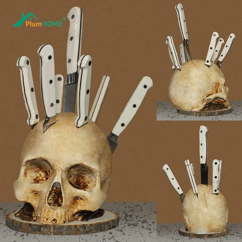 

New Skull Knife Holder for Kitchen,Skeleton Knife Stand, Horror Kitchen Storage Head Rack Kitchen Fruit Storage Rack Decoration