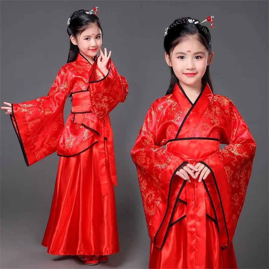 Traje de dança tradicional chinesa do leão para crianças, vestido hanfu para meninas, dança folclórica, roupas chinesas