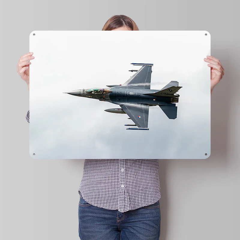 F-16 Fighter Jet in Flight 3D Printed Texture Poster Personalized Wall Art Retro Metal Tin Signs for Garage Accessories Bar Sign