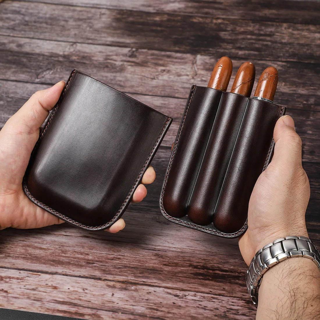 Genuine Leather Cigar Case Multiple Cigars Sets Storage Portable Cigar Humidor Box for Travel Gift for Man Father