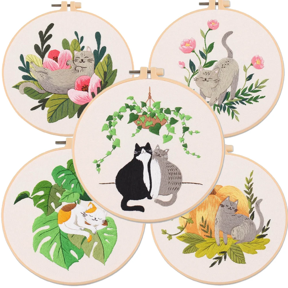 Hand Embroidery with Cat Patterns and Instructions Hobby Kits Cat Embroidery Kits for Adults Cross Stitch Kits for Beginners