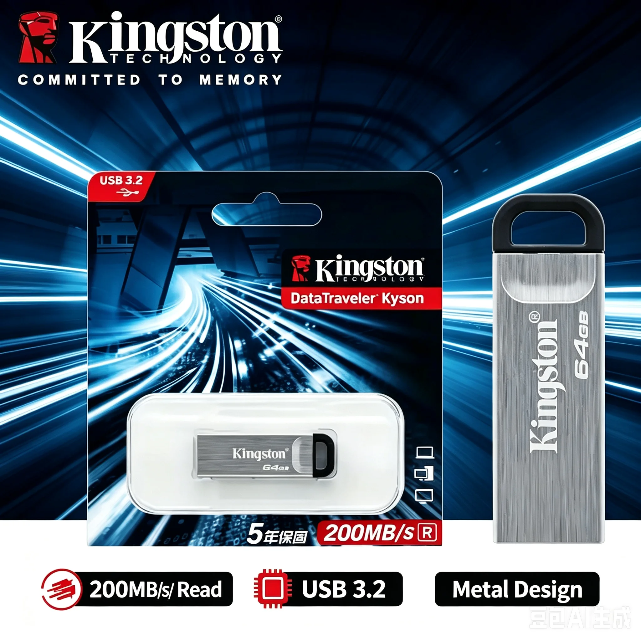 Kingston DataTraveler Kyson USB Flash Drive 64GB 128GB 256GB 512GB USB 3.2 Gen 1 200MBs for PC Laptop Computer Pro