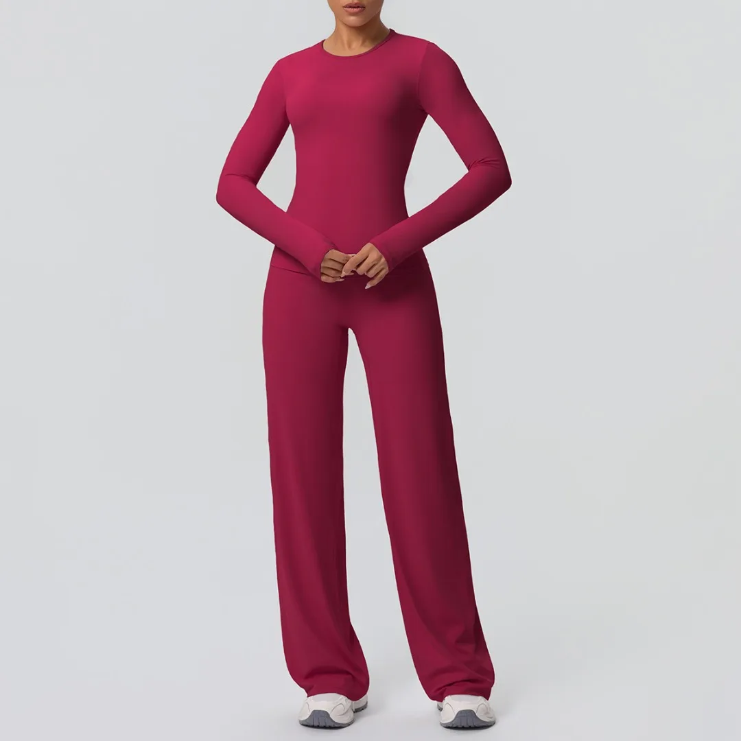 

Женские широкие брюки с длинными рукавами, 2 шт., костюм для фитнеса и йоги, спортивный двусторонний набор для йоги с начесом, комплект для йоги в тренажерном зале для бега