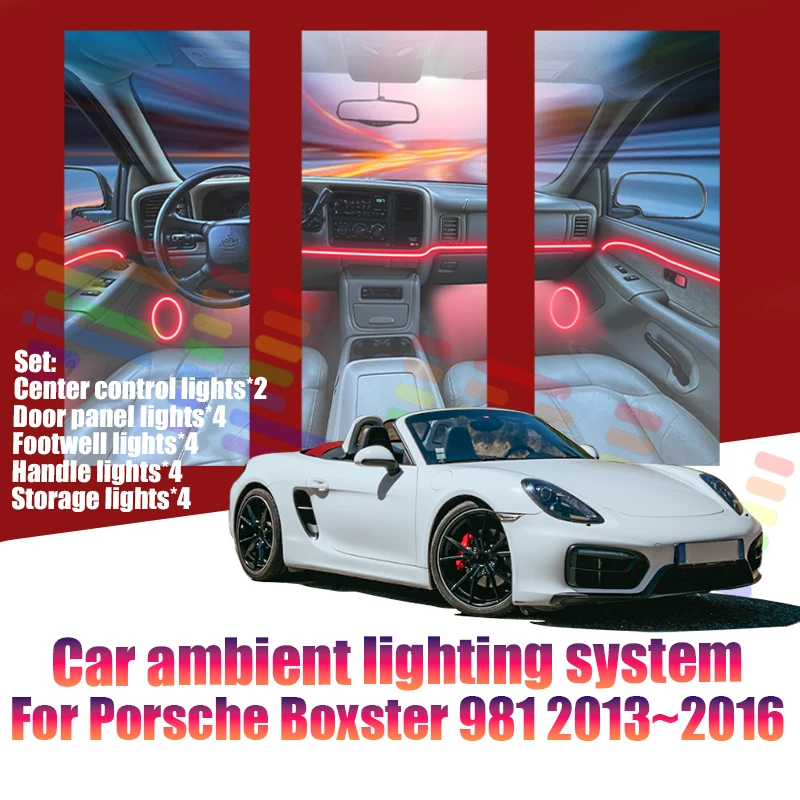 Luces LED Ambientales para Porsche Boxster 981 2013~2016 MK3, Luces de Atmósfera Coloridas, Tira de Neón Interior para Auto, Iluminación RGB de 64 Colores