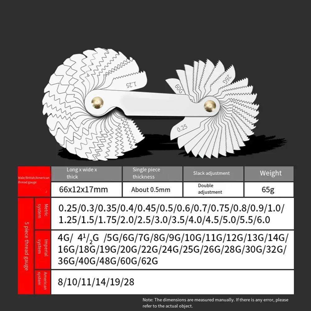 Calibro modello calibro filettato 58PCS per la misurazione metrica 60 °   Regno Unito 55 °   Stati Uniti 60 °   Utensili per tornio metrici con vite